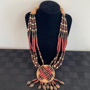 Sale! Natural wood beaded African style necklace